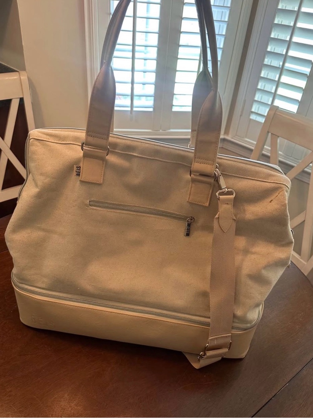BEIS Cream Canvas Travel Tote with Removable Strap